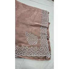 embroidery saree chickoo